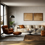Mid-Century Accent Chair with Ottoman and Metal Legs
