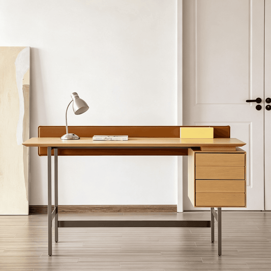 Modern Asymmetrical Computer Desk with 2 Drawers