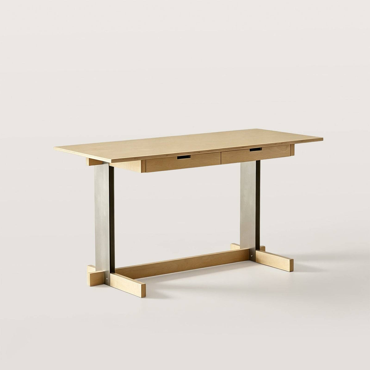 Modern Computer Desk with 2 Drawers and Metal T-Legs