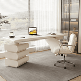 Modern Office Desk with Drawers and Sculptural Stacked Base