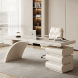 Modern Office Desk with Drawers and Sculptural Stacked Base