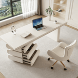 Modern Office Desk with Drawers and Sculptural Stacked Base