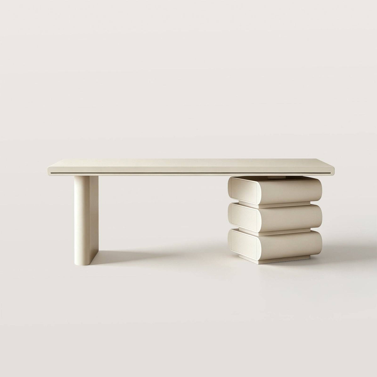 Modern Office Desk with Drawers and Sculptural Stacked Base
