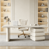 Modern Office Desk with Drawers and Sculptural Stacked Base