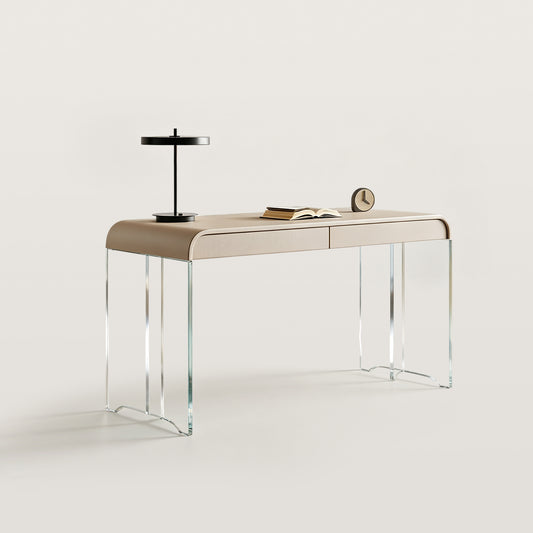 Modern Office Desk with Acrylic Legs and Drawers