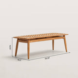 Woven Leather Bench with Wood Frame for Entryway