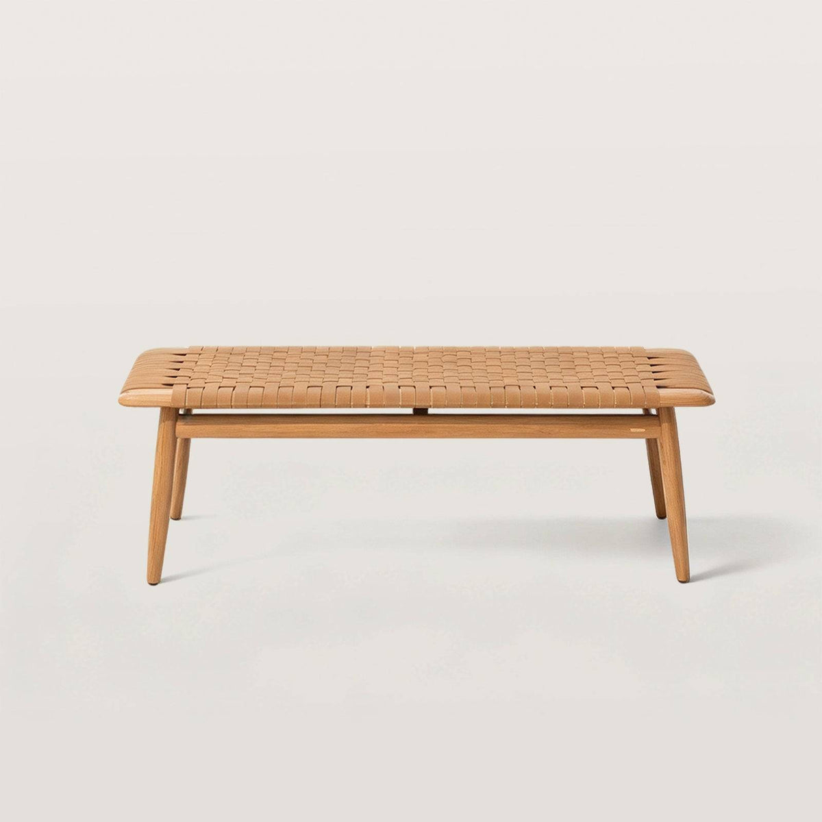 Woven Leather Bench with Wood Frame for Entryway