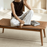 Woven Leather Bench with Wood Frame for Entryway