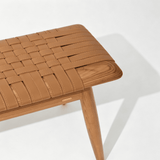 Woven Leather Bench with Wood Frame for Entryway