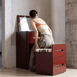 Modern Vanity Desk with LED Folding Mirror and Hidden Stool