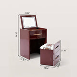 Modern Vanity Desk with LED Folding Mirror and Hidden Stool