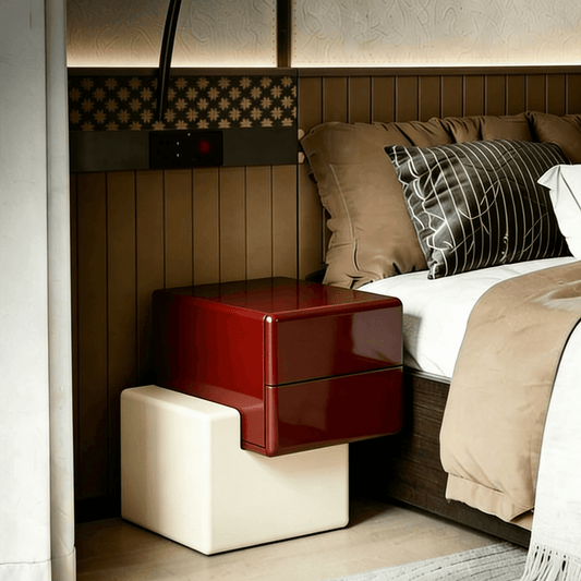 Modern Asymmetrical Nightstand with 2 Drawers