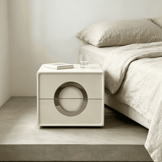 Modern 2-Drawer Nightstand with Metal Circle Accent