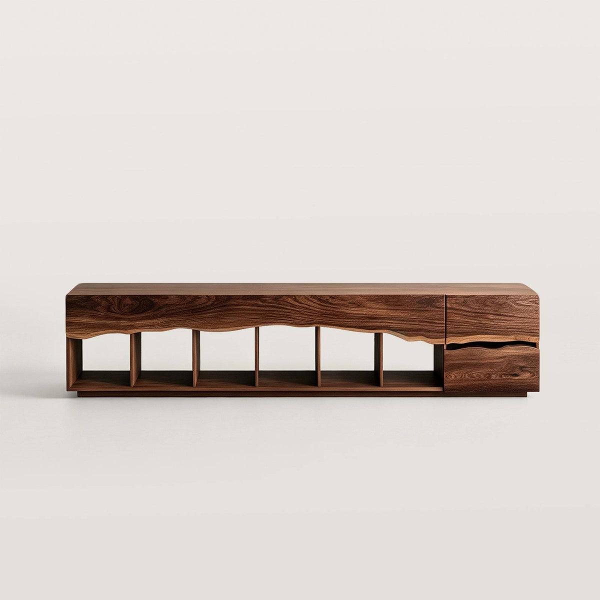 Wood TV Stand  with Open Shelves and Drawers