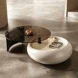 Rolling Round Coffee Table with Glass Top