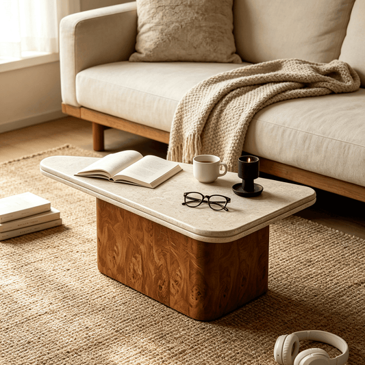 Sintered Stone Coffee Table with Wood Base