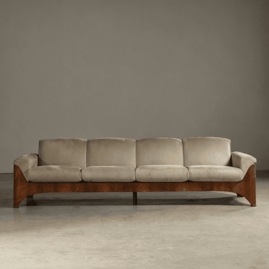 Mid-Century Modern Sofa with Wood Base for Living Room