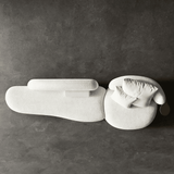 Curved Sofa with Built-in Side Table and Gold Ball Base