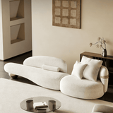Curved Sofa with Built-in Side Table and Gold Ball Base