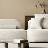 Curved Sofa with Built-in Side Table and Gold Ball Base