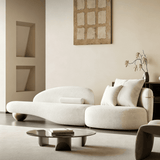 Curved Sofa with Built-in Side Table and Gold Ball Base