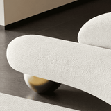 Curved Sofa with Built-in Side Table and Gold Ball Base