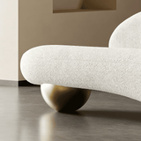 Curved Sofa with Built-in Side Table and Gold Ball Base