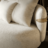 Curved Sofa with Built-in Side Table and Gold Ball Base