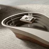 Sculptural Coffee Table with Glass Top and Built-in Trays
