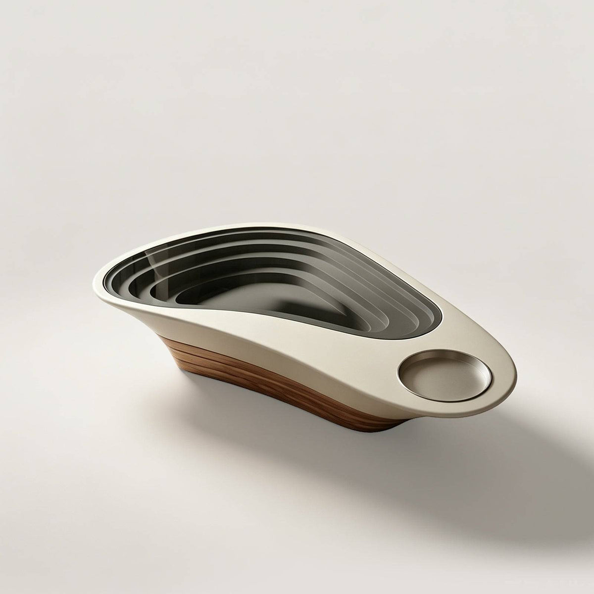 Sculptural Coffee Table with Glass Top and Built-in Trays