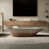 Sculptural Coffee Table with Glass Top and Built-in Trays