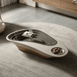 Sculptural Coffee Table with Glass Top and Built-in Trays
