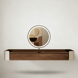 Floating Vanity Desk with LED Mirror and Stool