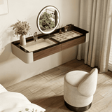 Floating Vanity Desk with LED Mirror and Stool