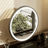 Floating Vanity Desk with LED Mirror and Stool
