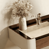 Floating Vanity Desk with LED Mirror and Stool