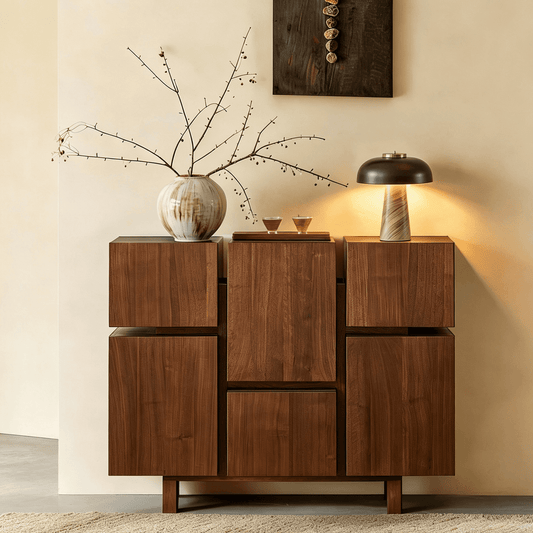 Mid-Century Storage Cabinet with Geometric Grid Design
