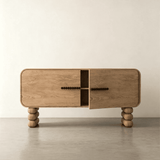 Modern Storage Cabinet with Stacked Legs and Beaded Handles