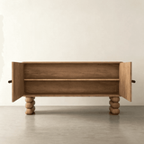 Modern Storage Cabinet with Stacked Legs and Beaded Handles
