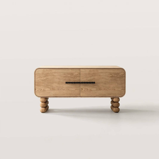 Modern Storage Cabinet with Stacked Legs and Beaded Handles