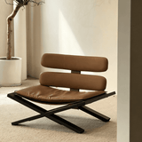 Modern Leather Accent Chair with Wood X-Base