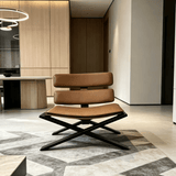 Modern Leather Accent Chair with Wood X-Base
