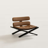 Modern Leather Accent Chair with Wood X-Base