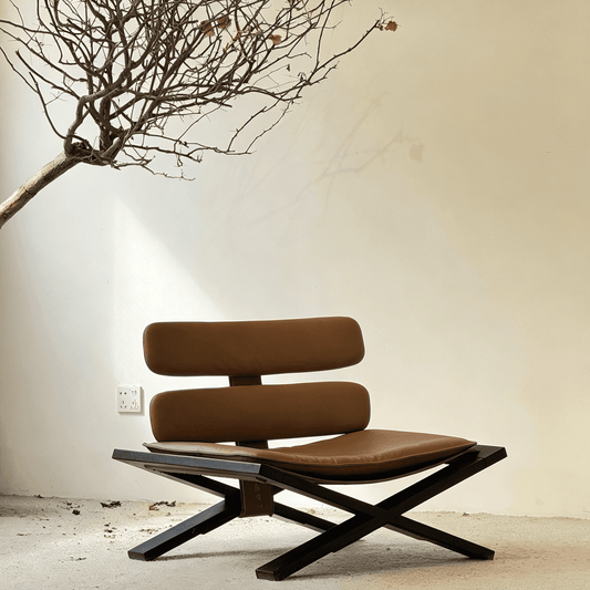 Modern Leather Accent Chair with Wood X-Base