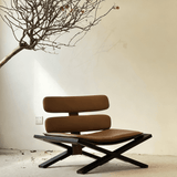 Modern Leather Accent Chair with Wood X-Base