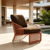 Sculptural Outdoor Lounge Chair with Woven Rope Frame