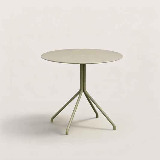 Round Outdoor Dining Table with Metal Pedestal Base