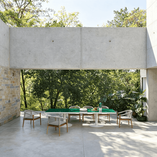 Modern Outdoor Dining Table with Metal Pedestal Base