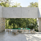 Modern Outdoor Dining Table with Metal Pedestal Base