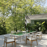 Modern Outdoor Dining Table with Metal Pedestal Base